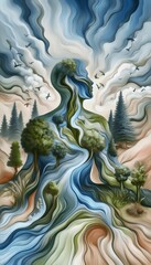 Obraz premium an ethereal artwork where a human figure is seamlessly merged with elements of nature
