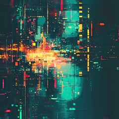 "Abstract Digital Pattern with Bright Colors and Geometric Shapes"