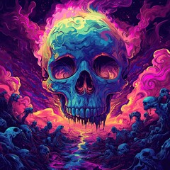 Fototapeta premium Vibrant Fantasy Skull Surrounded by Ethereal Smoke