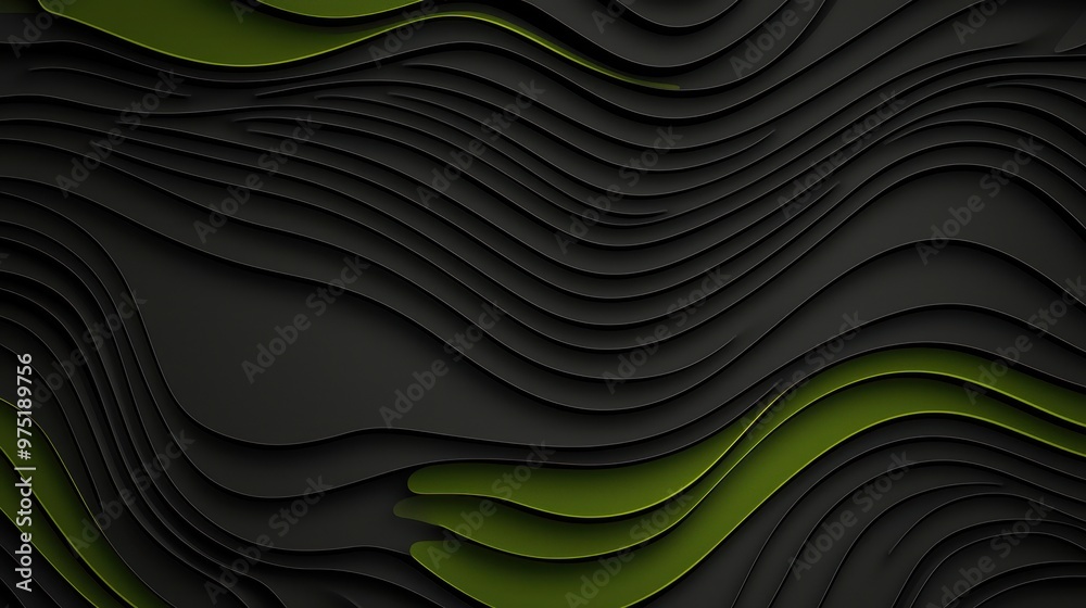 Sticker abstract black and green wavy lines curved background design