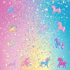 Fototapeta premium Colorful Unicorns and Sparkling Stars Background