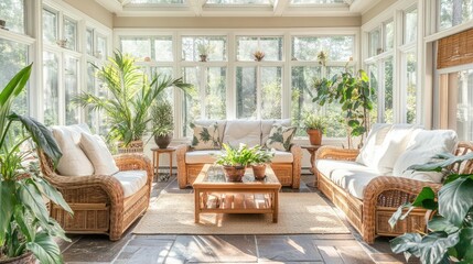 Bright and airy sunroom with comfortable seating 