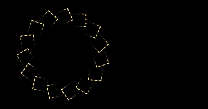 rotating geometric shapes on black background for presentation, advertisement and social media. 