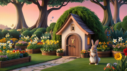 Small house and garden for cute rabbits.