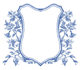 Dusty Blue Flowers Wedding Crest template PNG. Wedding Design
