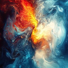 "Dynamic Swirls of Fire and Ice Abstract Art"