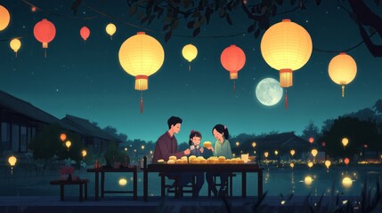 Mid-Autumn Festival Magic: Family Mooncake Feast Under Lanterns