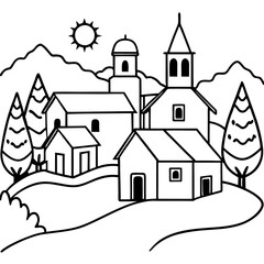 Fototapeta premium village outline coloring book page line art drawing