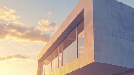 Fototapeta premium Wall of the building modern arshitecture futuristic structure with sunset sky