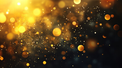 Fototapeta premium Holiday Background Featuring Golden Bokeh on Dark Black Canvas