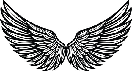 Wing line art, angel wings tattoo vector illustration