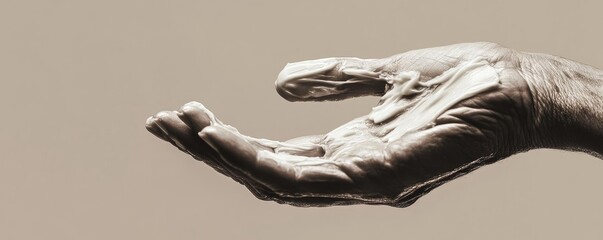 A close-up view of an open hand, showcasing texture and detail. Ideal for themes of giving, support, and human connection.