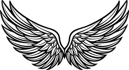 Wing line art, angel wings tattoo vector illustration