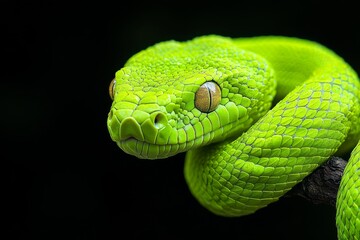 Fototapeta premium A modern and sleek digital illustration of a snake coiled around a branch symbolizing natural cycles and growth with shades of green and brown and metallic accents