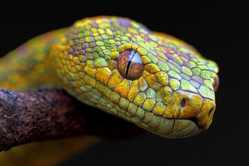 Fototapeta premium A modern and sleek digital illustration of a snake coiled around a branch symbolizing natural cycles and growth with shades of green and brown and metallic accents