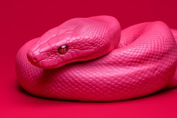 Fototapeta premium A modern and sleek digital illustration of a snake coiled around blooming flowers symbolizing growth and renewal with shades of green and pink and metallic accents