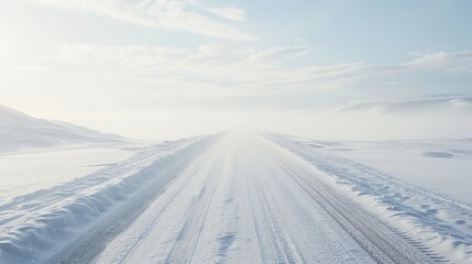 Obraz premium A snow-covered road covered in fresh snowfall