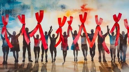 Watercolor Solidarity: Red Ribbons for World AIDS Day Awareness