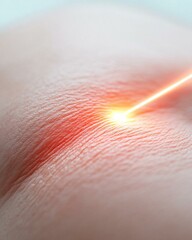 Fototapeta premium Close-up of skin with a laser beam, showcasing advanced technology in dermatology and medical treatments for skin conditions.