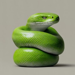 Obraz premium A modern and sleek digital illustration of a snake coiled in a spiral symbolizing cycles of life and regeneration with metallic green and silver accents