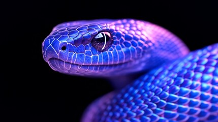 A modern and sleek digital illustration of a snake coiled in concentric circles symbolizing continuity and protection with blue and silver metallic accents