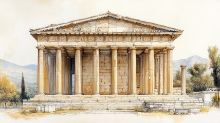Obraz premium Ancient Greek temple showcasing classical architecture and design.