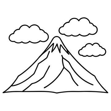 recommend clip art: volcano mountains with clouds outline coloring book page line art drawing
