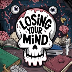 A cartoon illustration of a melting skull with the text "Losing Your Mind".