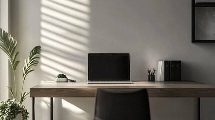 Modern workspace with a sleek desk  laptop