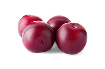 Group of fresh ripe plums isolated on white