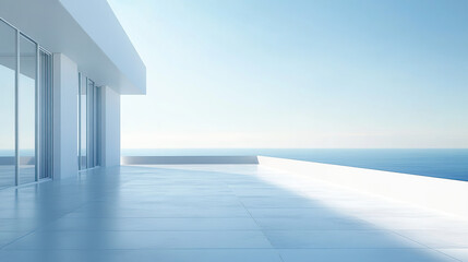 Obraz premium Minimalist white empty rooftop with floor, clear sky, panoramic view