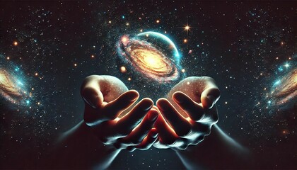 Crop Hands with Universe in Dark