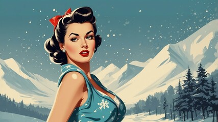 beautiful shivering pin up girl vector illustration background