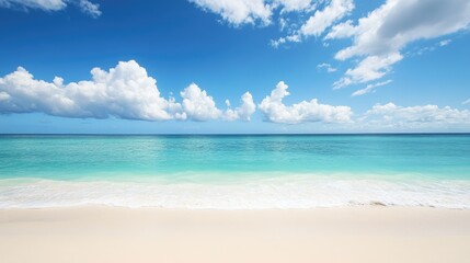 Serene beach with soft and a clear blue sky