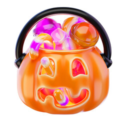 Halloween candy basket 3d render icon