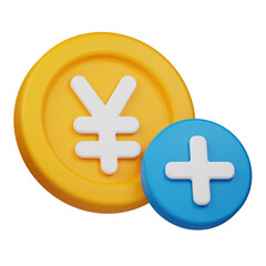 add yen coin 3d icon isolated on the transparent background
