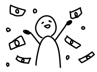 お金に喜ぶ人のゆるいイラスト