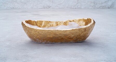 Fototapeta premium golden bowl on icy surface