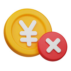 reject yen coin 3d icon isolated on the transparent background