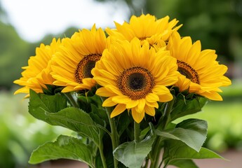 Obraz premium Vibrant yellow sunflowers in bloom