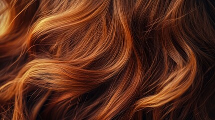 Naklejka premium A close-up of red hair with a rich, wavy texture, showcasing the beauty and diversity in different shades of copper