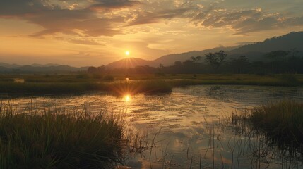 Fototapeta premium The marshland is used for cultivating rice.