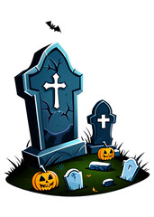 Halloween Highlighted Foggy graveyard with cracked tombstones Design Designed for Pullover, Dresses, Car sticker, Metal print, Bath mat