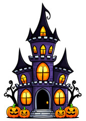 Halloween Styled Spooky castle or mansion Artwork Ideal for Apparel, Accessories, Water bottle sticker, Tapestries, Coaster