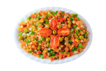Vinagrete or Vinaigrette is a traditional Brazilian cuisine salad isolated on white background