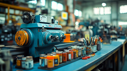 Fusion of Industry and Creativity: Art Supplies Intertwined with Industrial Machines