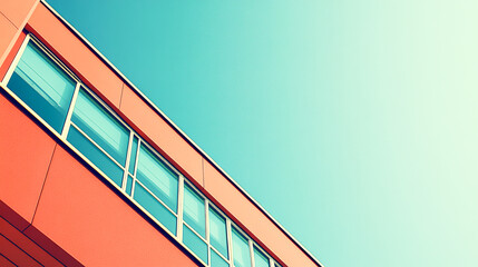 Obraz premium Modern Retro Office Building with Minimalist Design and Vibrant Colors 