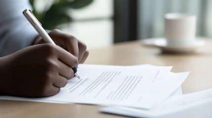 Fototapeta premium A person updating their resume, focusing on adding recent achievements and refining their career objective