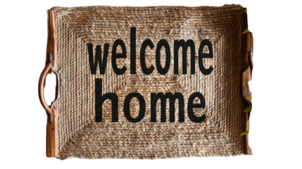 Welcome mat with text welcome home on transparent background