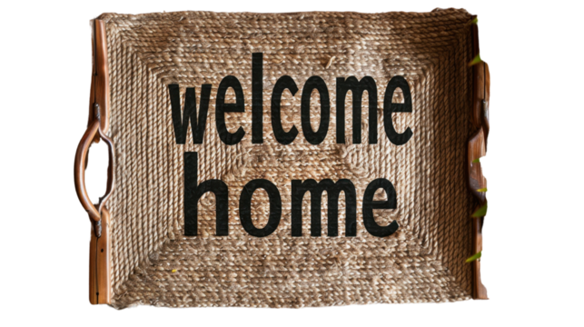Welcome mat with text welcome home on transparent background